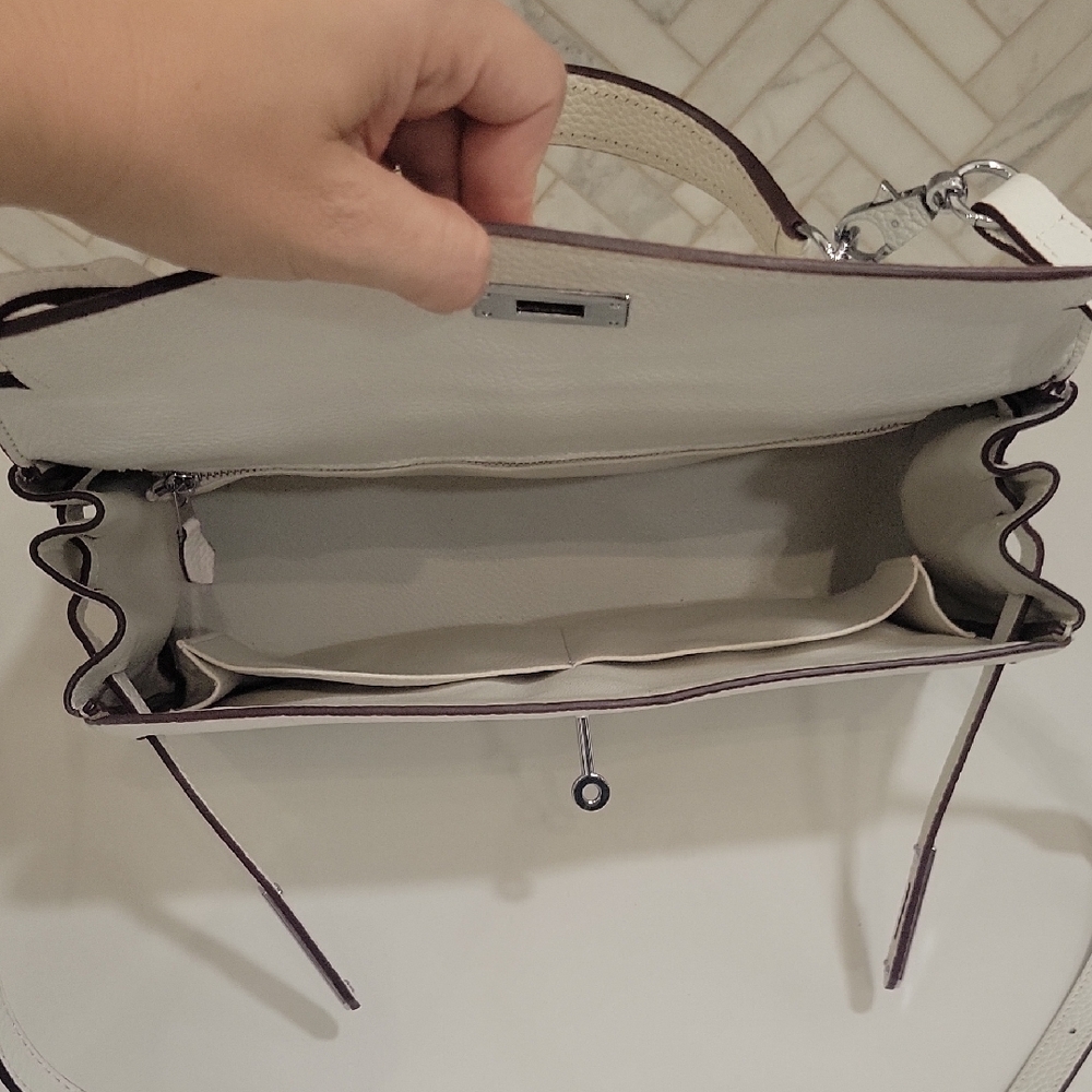 White Leather Satchel with Silver Hardware - Picture 4 of 12